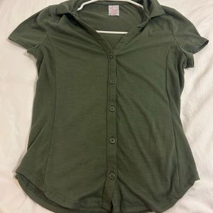 Green button up shirt
